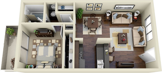 The Ridge - One Bedroom / One Bath - 728 Sq. Ft.*