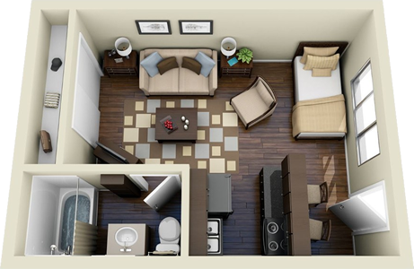 Studio / One Bath - 428 Sq. Ft.*