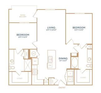 B1 - Two Bedroom / Two Bath - 1,090 Sq. Ft.*